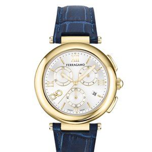 New w/ Box Ferragamo Gold Blue Ladies Watch